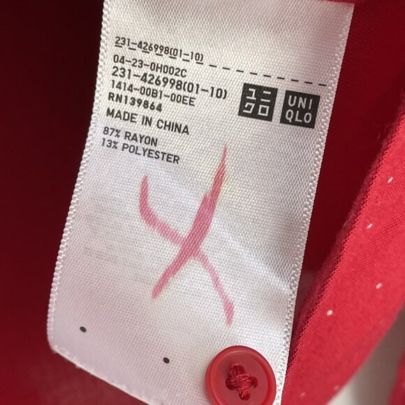 Uniqlo Womens XS Red Polka Dot Button Up Shirt Long Sleeve Top Blouse - Picture 6 of 10